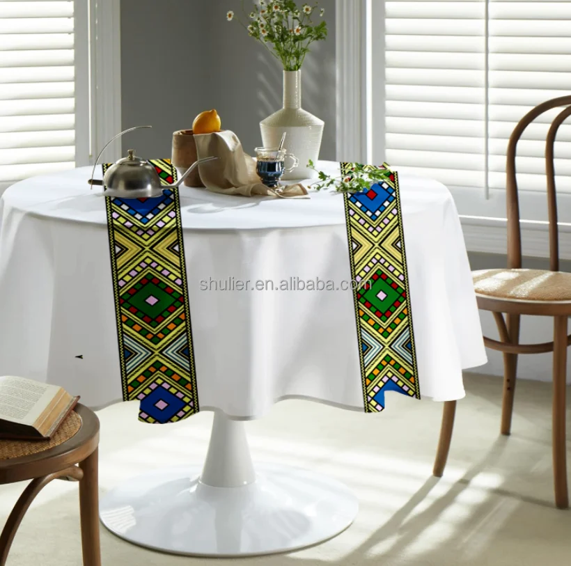 Custom Ethiopian Habesha Art round Tablecloth Oilproof custom size print Table Cloth
