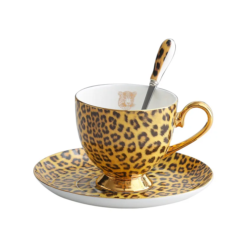 Gift Box Creative Luxury Leopard Print Ceramic Coffee Cup Set High Quality Luxury Elegant Cheap Mugs For Birthday Gift