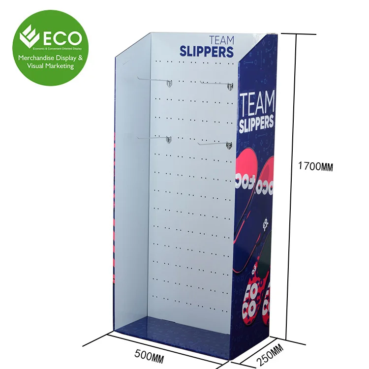 Customized Pop Cardboard Pegboard Hook Floor Slipper Display Stand