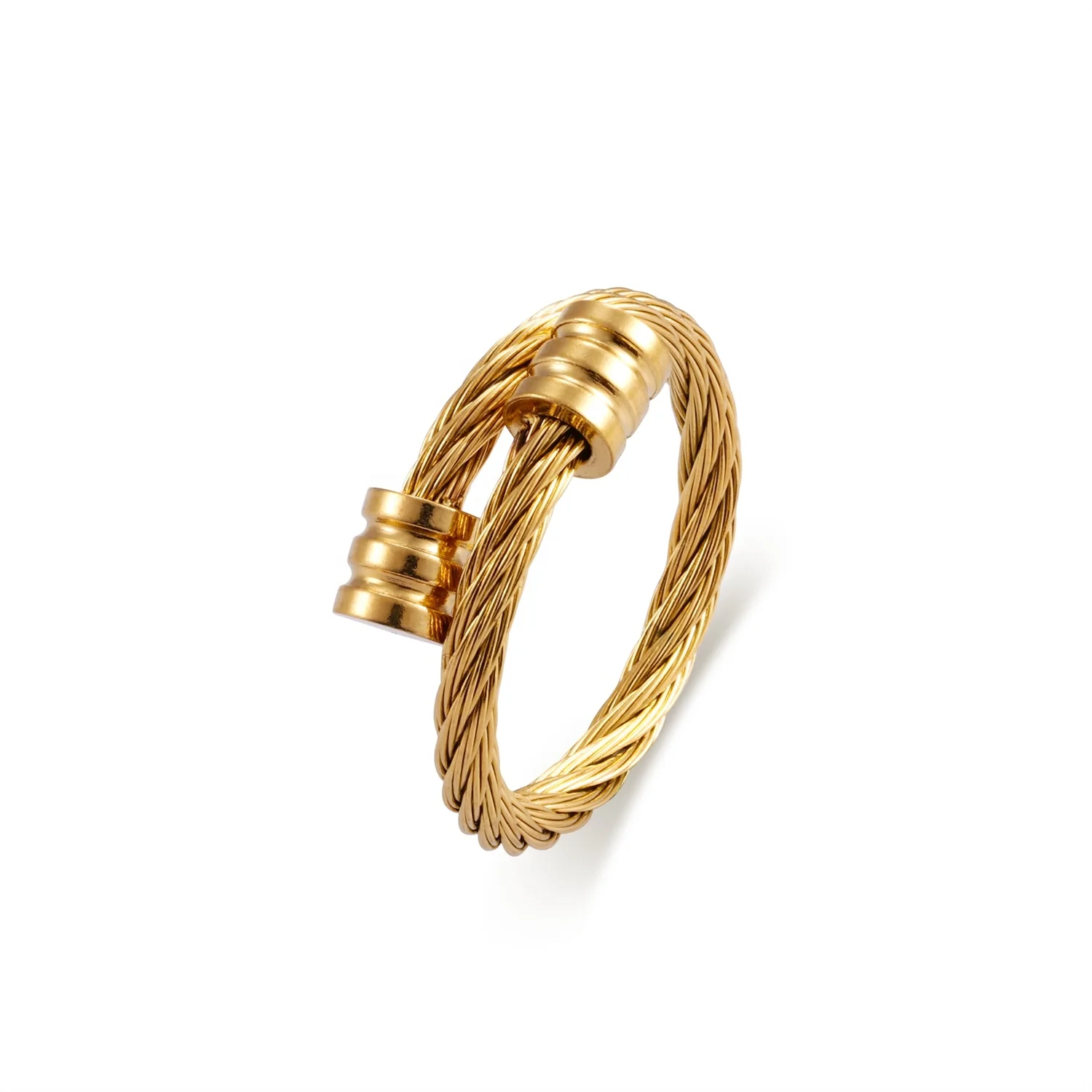 Wholesale custom 18k gold plated stainless steel ring fashion jewelry Trendy twist rope open adjustable couples ring men women