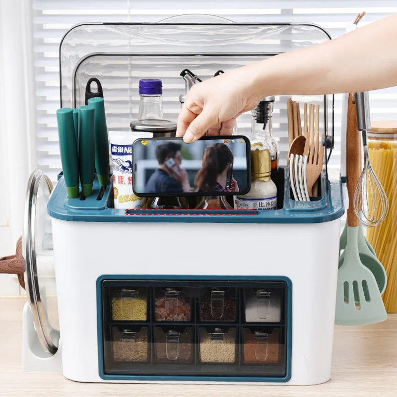 Kitchen double layer seasoning bottle storage shelf multi-function spice rack mix tool holder rack