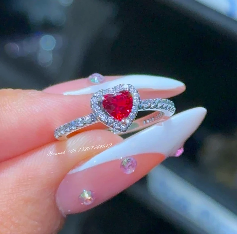 Блинные кольца принцессы ювелирные изделия посеребренные с красным камнем обещают сердце для женщин