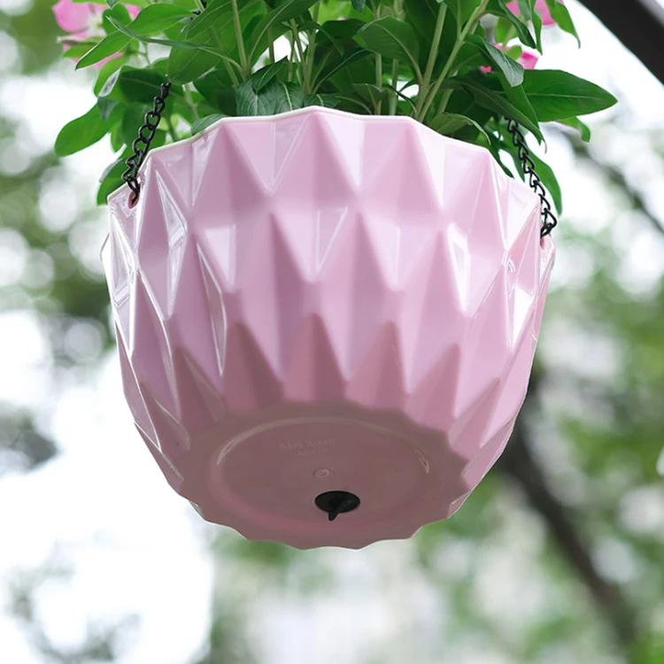 New design cheap self watering colorful style plastic hanging basket flower pot
