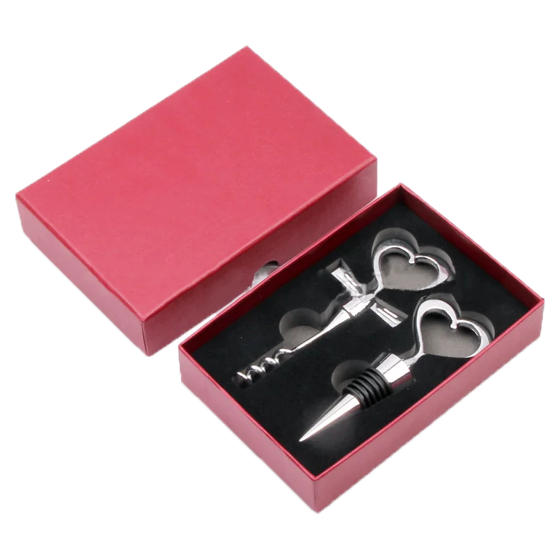 Useful Wedding Gifts Opener And Wine Stopper Set With Heart Design