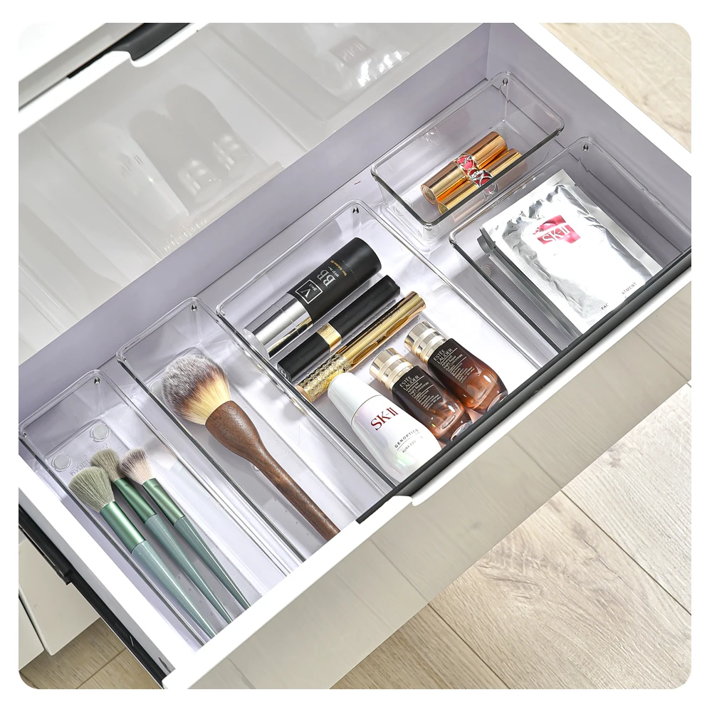 Clear Plastic Drawer Organizer Tray Storager Box for Makeup, Kitchen Utensils, Jewelries and Gadgets