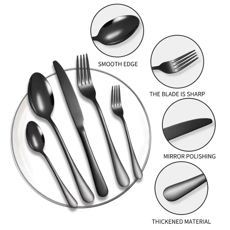 HZX Kitchen Tableware Service Cutlery gold black Steak Knives Fork Spoon luxury wedding cutlery set for Home Restaurant