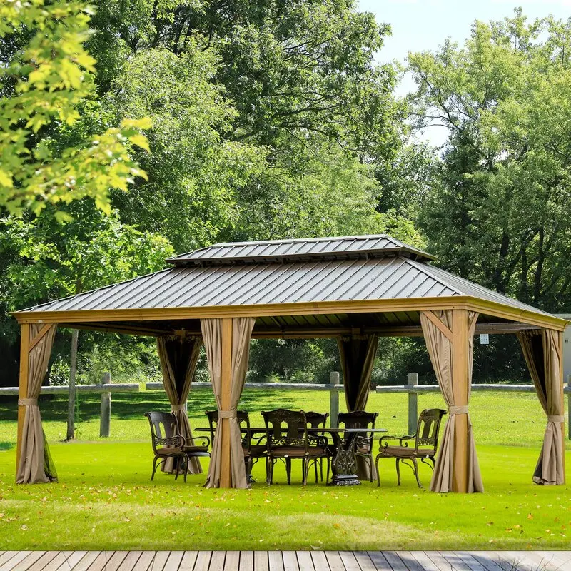 10x20  Hardtop Roof Aluminium Gazebo With Galvanized Steel Roof With Outdoor Curtains And Netting For Outdoor Garden BBQ Party