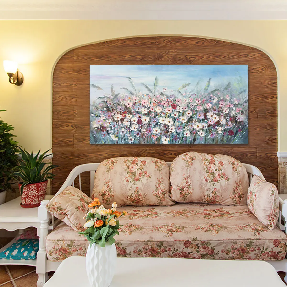 Original Art Flowers Wall Arts Textured Daisy Painting Paintings for Living Room Office Home Decor