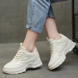 Женские сетчатые кроссовки на высоком каблуке, повседневная женская обувь на шнуровке, Спортивная дышащая женская обувь на танкетке на высоком скрытом каблуке, 2022