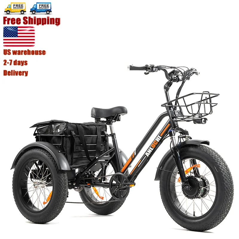 ANLOCHI US warehouse free shipping electric trike 750W powerful motor 3 wheel cargo e trike in stock