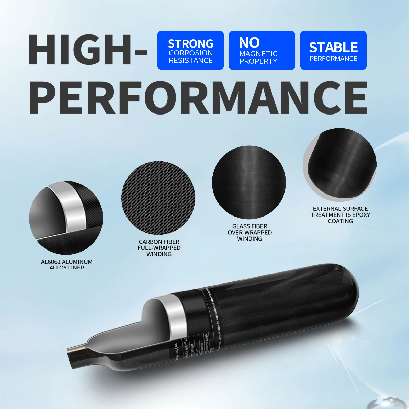 GP Competitive Price Practicability Home Use High Pressure 0.3L 3000psi 300bar Small Paintball Breathing Carbon Fiber Air Tank