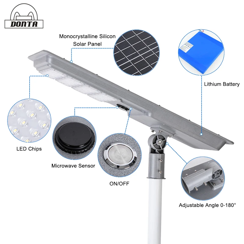 50W 80W 100W 8m solar street light system dusk to dawn integrated led solar lights outdoor street