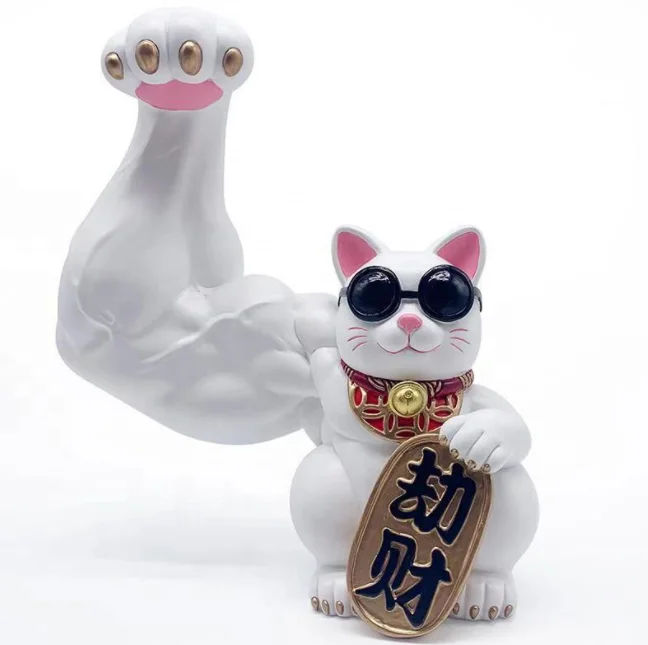 Large size 32cm Ceramic big Arm Muscle Strong  Lucky Cat  Opening Fortune cat maneki neko for business gift