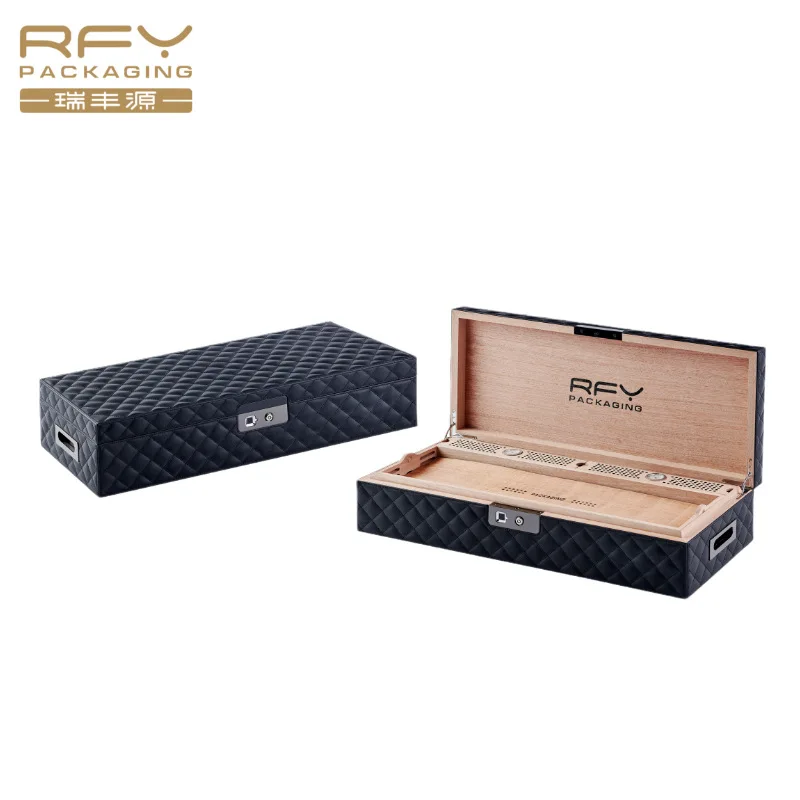 Custom Genuine Leather Box Cigar Black  Luxury Cedar Wooden Humidor Cigar Boxes Small