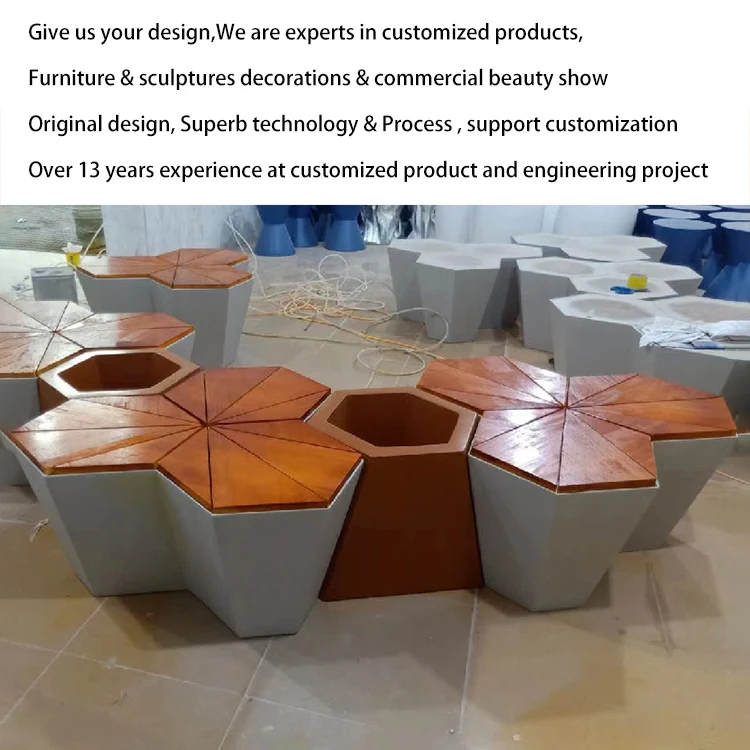 Polygon chair with flower pot Public 3-seater airport waiting chair for shopping mall/garden furniture