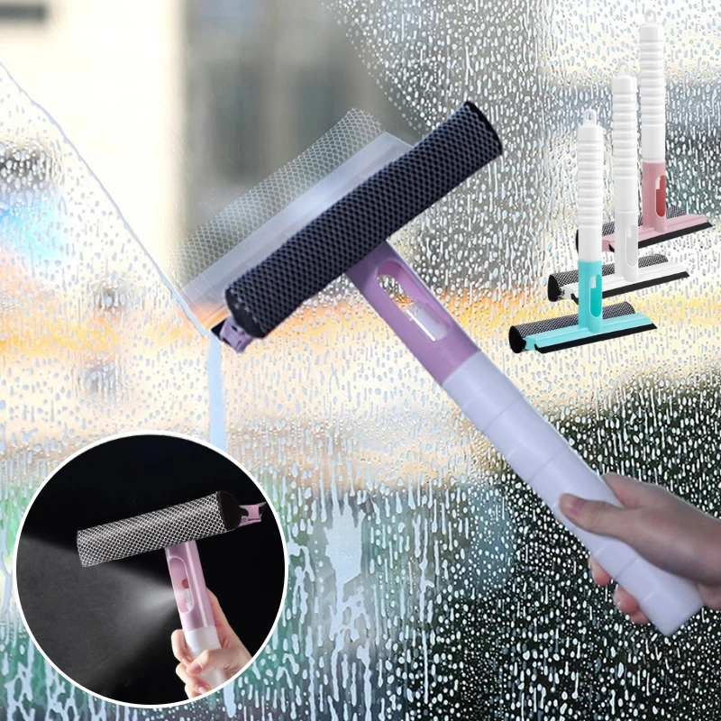 3 In 1 Window Cleaning Brush Glass Wiper for Bathroom Mirror Window With Spray Double-sided Window Cleaner Squeegee Wiper