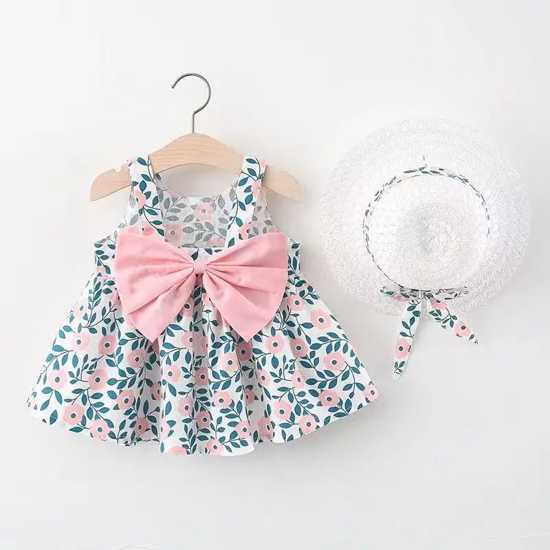 Floral Beby Dress Girl Wholesale Sleeveless Casual Baby Dresses 2 Year Girls Dress with Bow