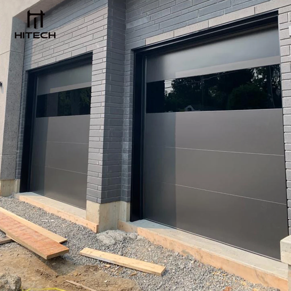 Hitech Factory Price Morden Black Color Glass Panel Electric Remote Automatic Control Insulated Sectional Garage Doors For Homes