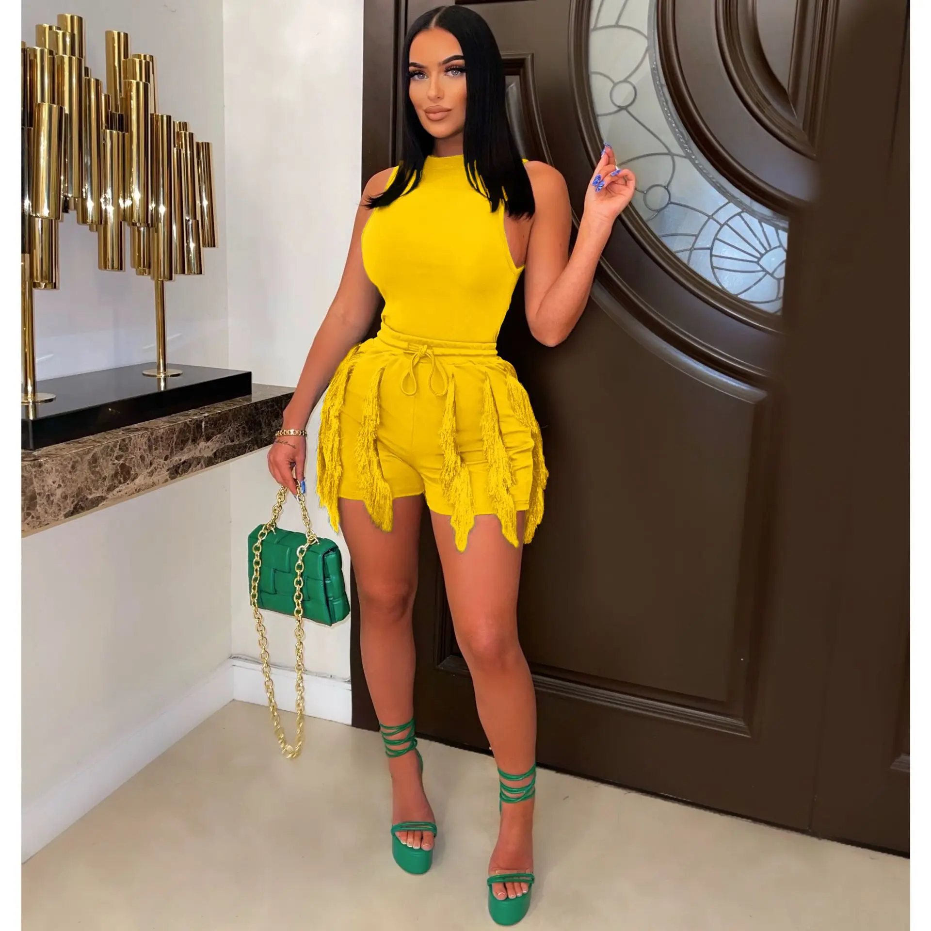 Fringe Tassel Pants Two Piece Set Women Clothes Sexy Summer Outfits for Woman Casual Luxury 2 Pieces Matching Sets Short Pant