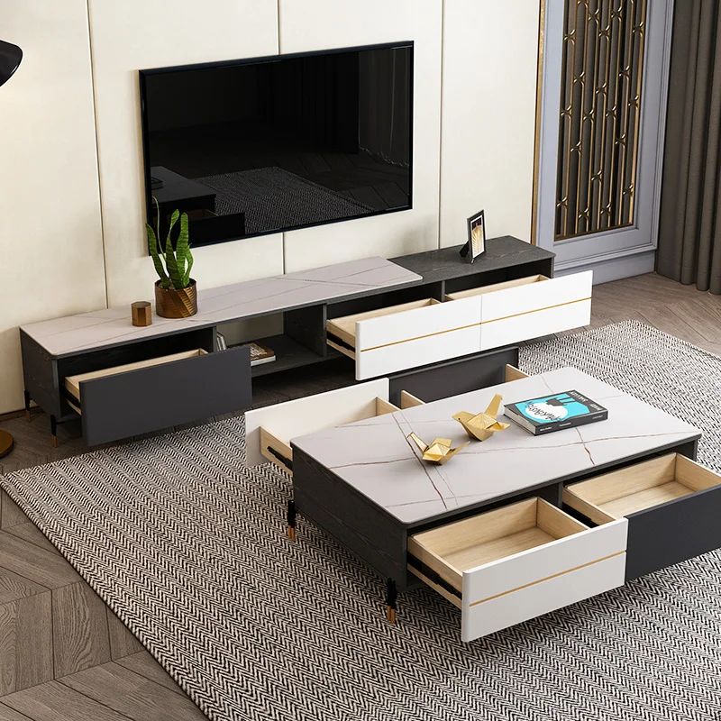 Hot Sale Multifunctional U-base Large Round Coffee Luxury Furniture Marble Top TV Stand White Wooden Table With
