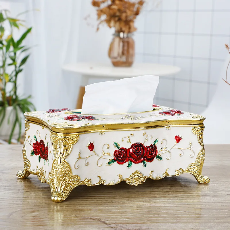Luxury European Style Home Office Bar Desktop Tissue Rack Rose Tissue Box