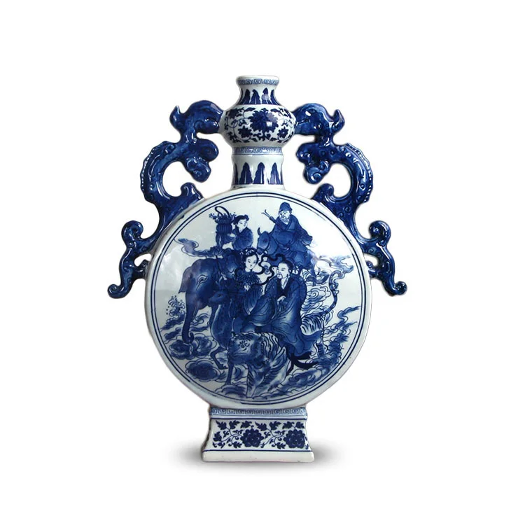 Hand Painted Binaural  Chinese Antique Blue and White Porcelain Vases Customized manufacturer of indoor decorative flower vases