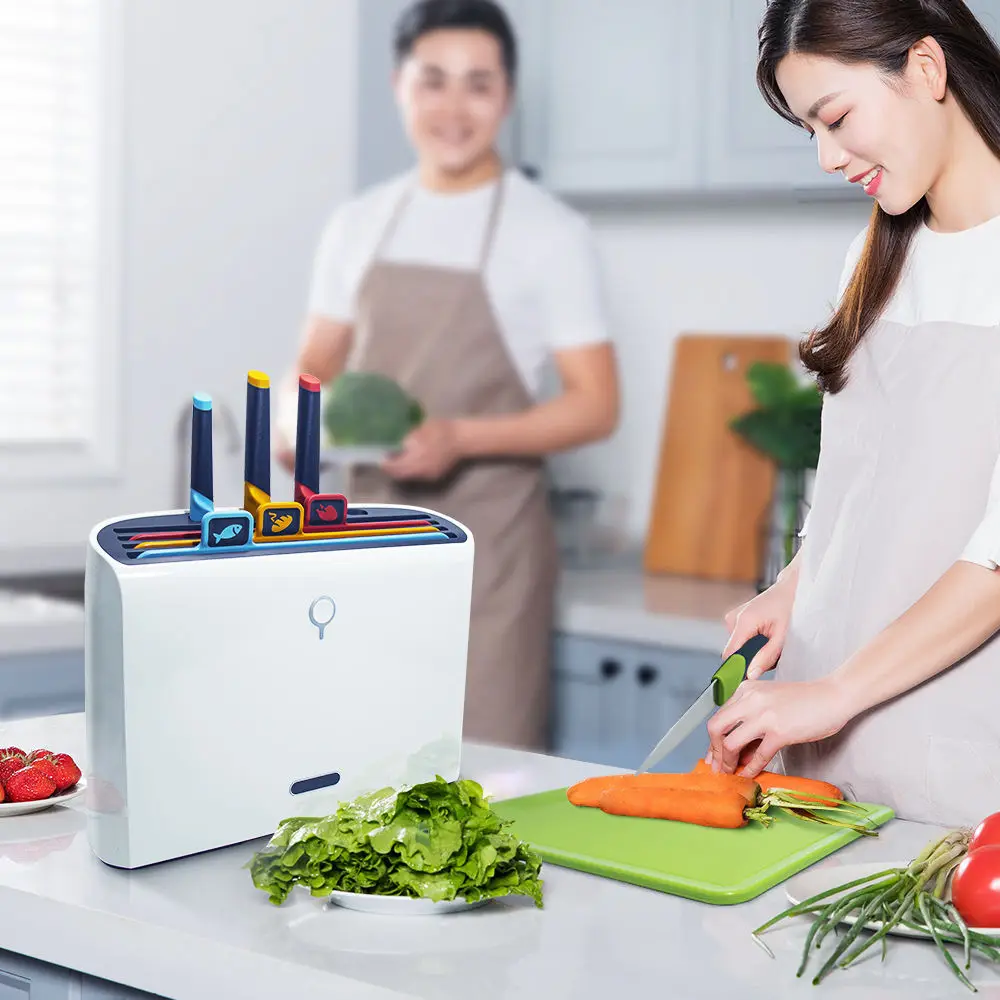 All-In-One Smart Electronic Kitchen Tool Set Color Coded Cutting Board Knives Dryer Holder Indoor Application Common Appearance