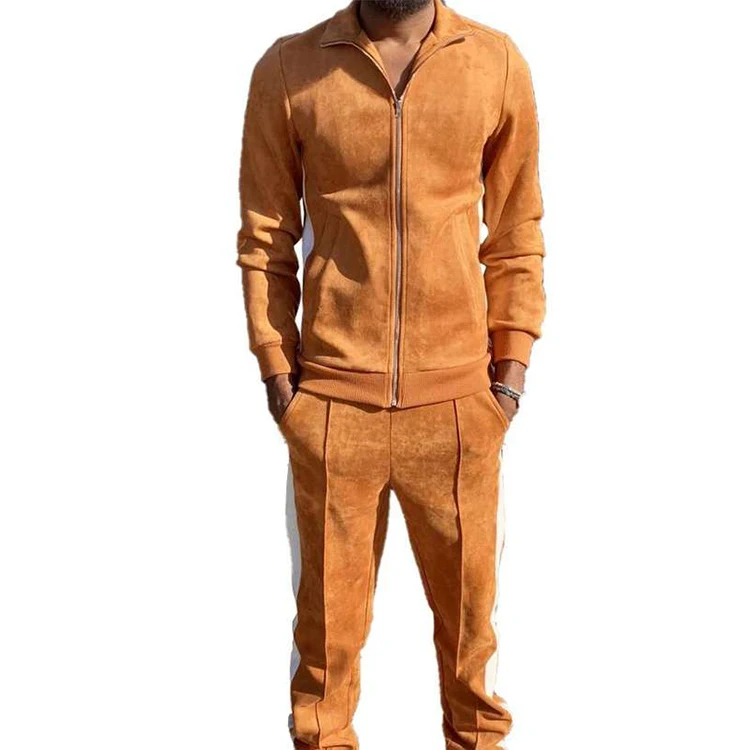 2023 Best seller custom Mens clothing Jacket & Cargo Pants Smooth Suede tracksuits Set For Sport