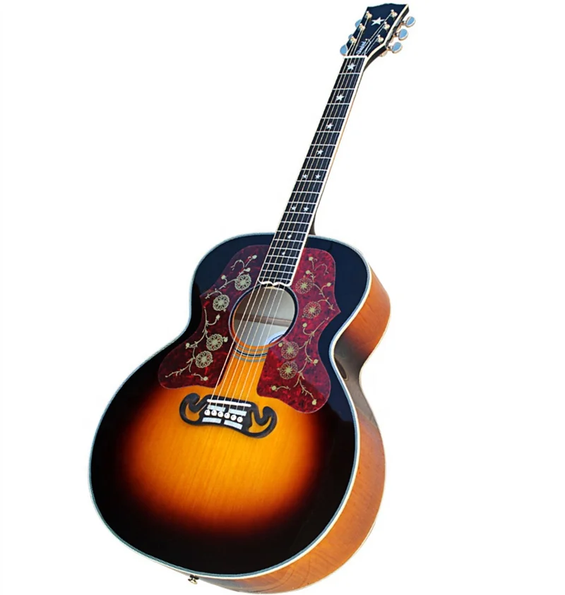 Huiyuan 43 дюйма Табак Sunburst SJ-200 акустическая гитара с корпус привязки, Золотая машина тюнеров, изготовление на заказ