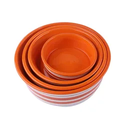 ECO-Friendly ceramic earthenware pet/dog/cat bowls set of 4 stripe pattern Glazed surface