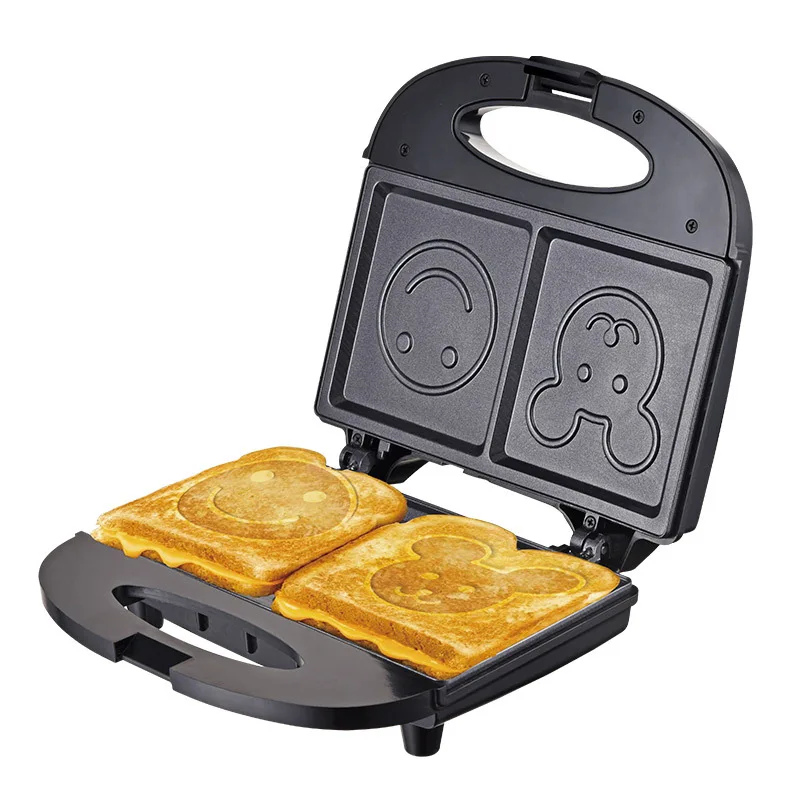 Portable Non-Stick Electric Breakfast 2 Slice Sandwich Maker waffle maker with smile shaped plate
