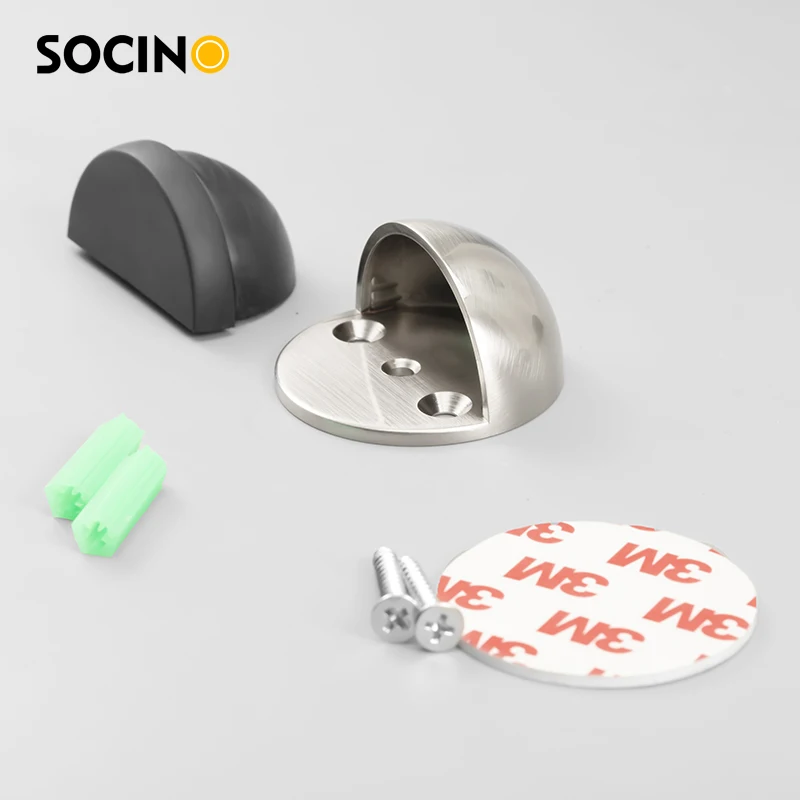 Anti-Collision Hotel Bathroom Doorstop 3M Adhesive Zinc Alloy Black Doorstop with Two Mounting Methods Screw & Glue Options