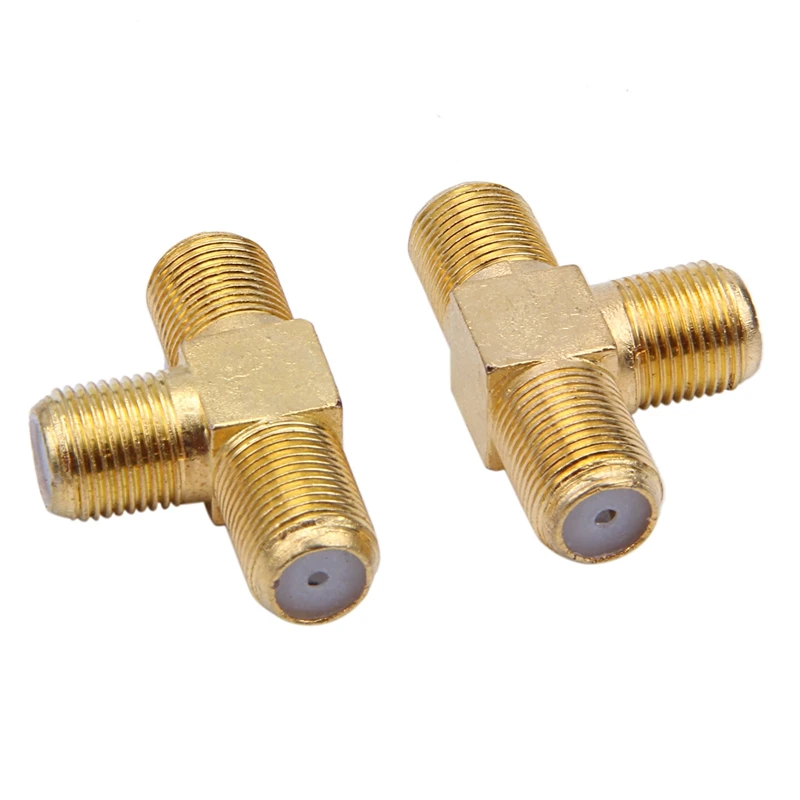 F Female to Two F female Jack Triple T RF Adapter Connector 3 Way Splitter