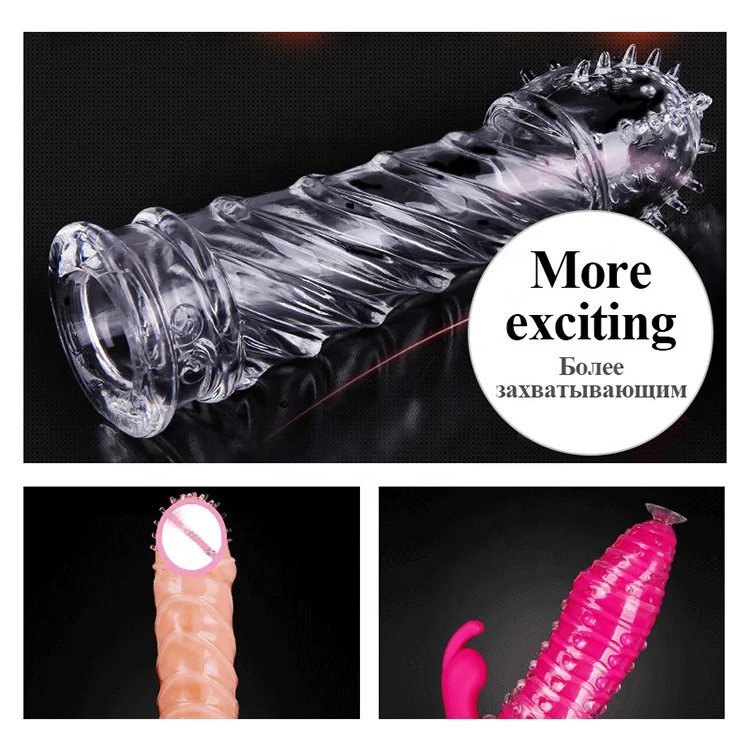 Crystal Transparent Penis Sleeve Reusable Extend Penis Condoms Delay G-spot Stimulate Erotic Intimate Penis Sleeve Sex Toy