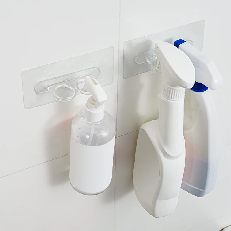 Plastic Transparent Traceless Wall Mount Shampoo Rack Shower Head Body Wash Holder Hanging Hooks for Bathroom