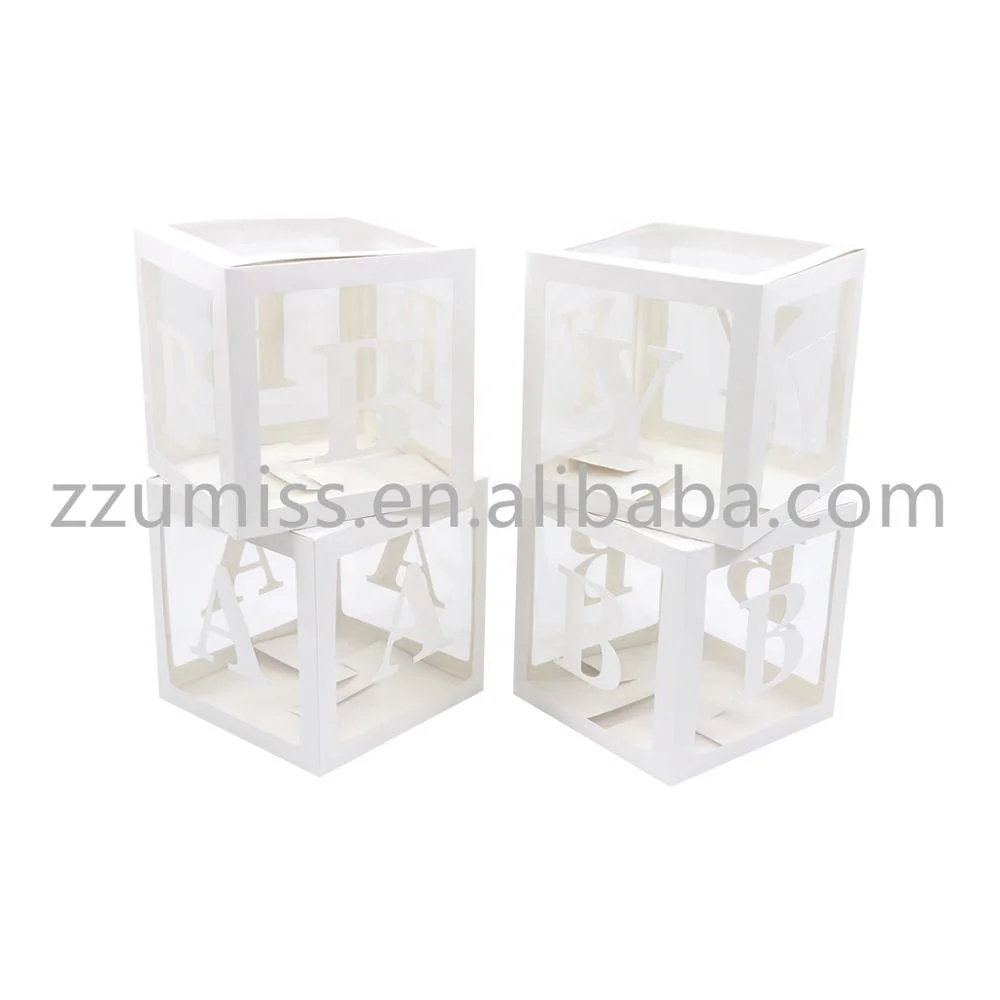 
Stone Amazon Hot Sale 4pcs Set DIY White Baby Shower Decorations for Boy Balloon Box, Best for Birthday Wedding Party Backdrop 