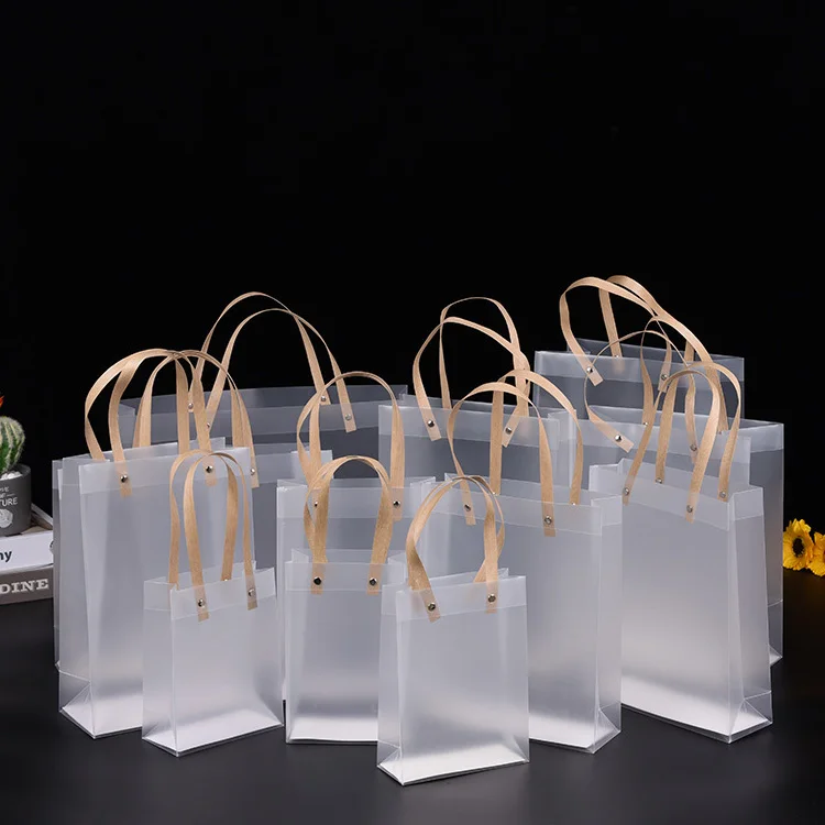 Polypropylene PP Plastic frosted PVC Transparent tote Shopping Bags Square Bottom Bag With handle