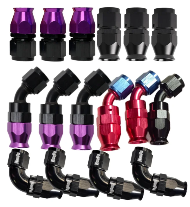 Logo printed an4 an6 an8 an10 an12 an16 straight 45 deg 90deg 180deg aluminum ptfe fuel line hose end an fittings