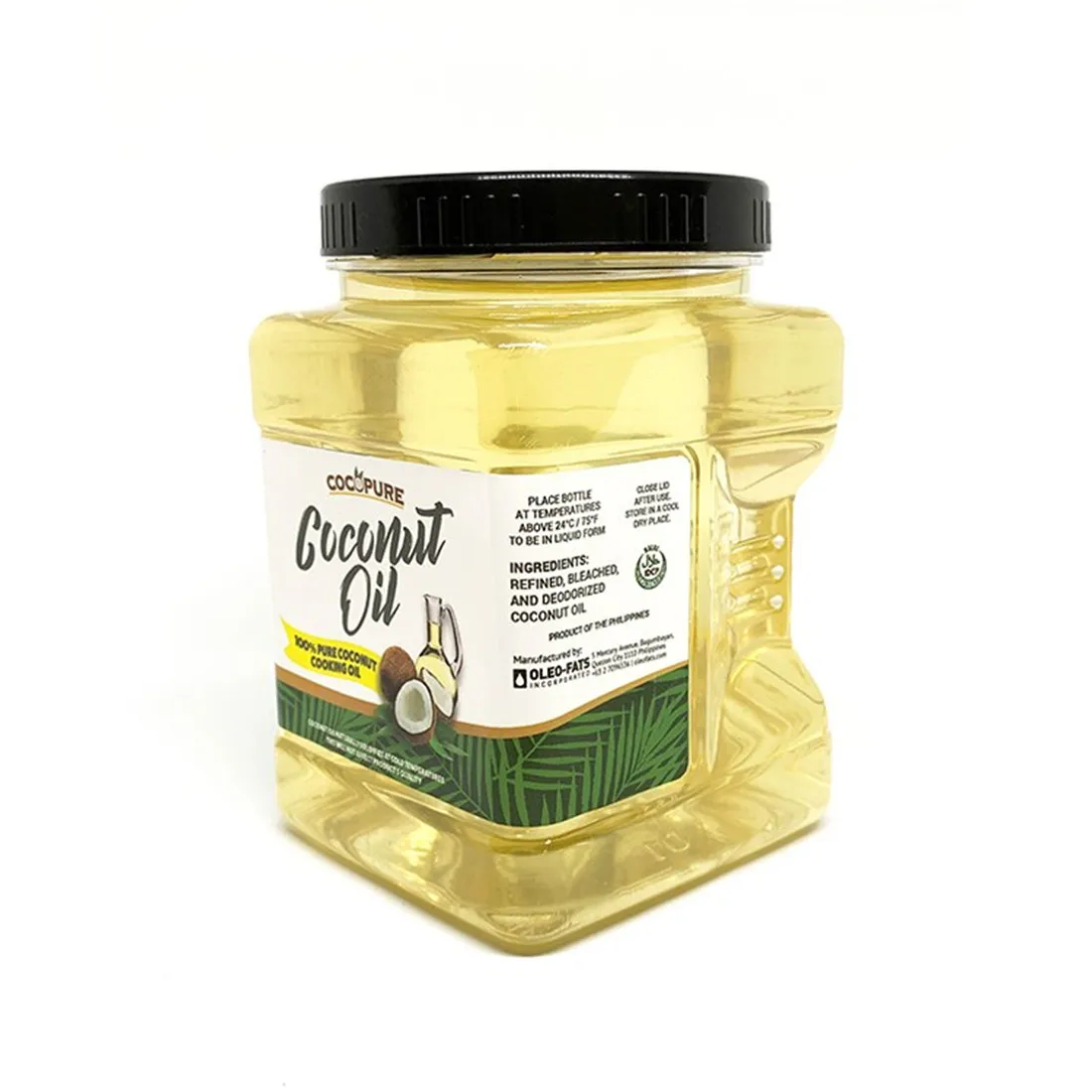 
Cocopure Brand Coconut oil 12*1L jar large capacity produce in Philippines virgin coconut oil cold pressed cooking coconut oil 