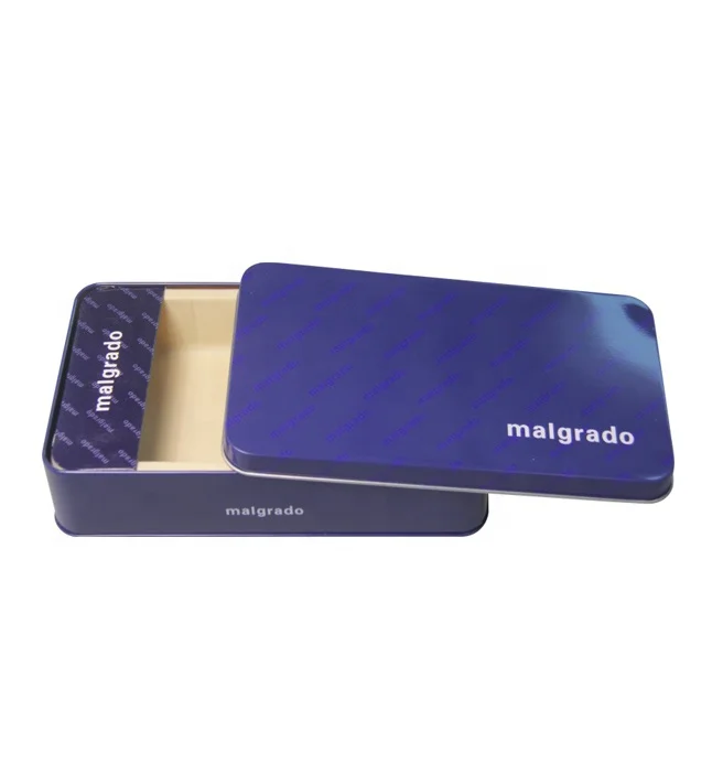 Long wallet tin packaging box metal can with flocked tray