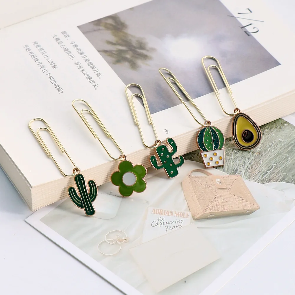 50mm Paper Clip Plated Metal Wire Clips File Index Clamp Cute Plant Paper Clips Pendant Paperclips Bookmark for Home Office