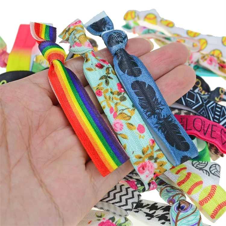 FOE Printed Logo Custom Promotional Gifts Wristband Women No Crease Ribbon Hair Ties