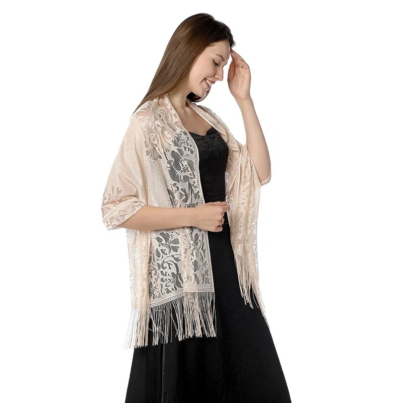 Elegant Hollow Out Lace Shawl for Women Wedding and Evening Party Dress Wraps Bridal Shawl
