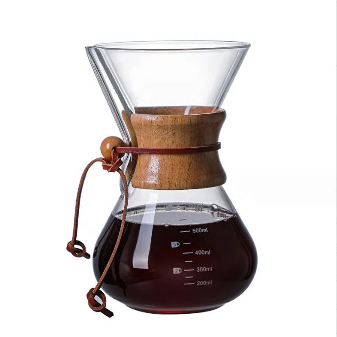 Hot sale borosilicate dripper coffee pot Wooden Rubber Protective Cover pour over set Espresso Coffee pot