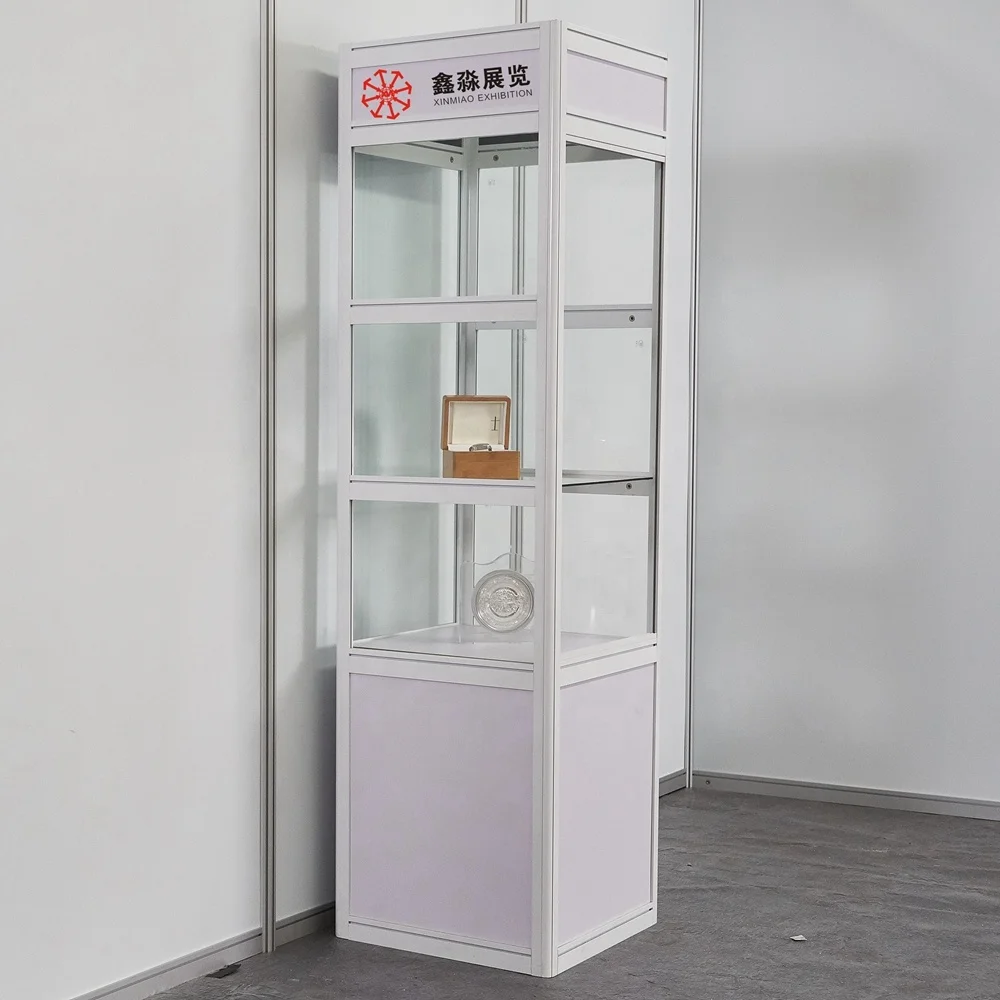 Folding Glass Tower Display Case,Full Clear Acrylic/Glass Showcase For Exhibition and Event(50*50*180CM with Swing Door)