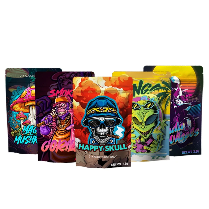 Custom printed baggies smell proof 3.5 7g 14g edible child proof candy gummies packaging shaped zipper 3.5g mylar bags