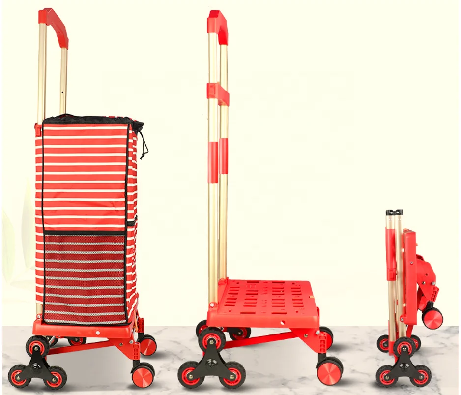 new style light weight Foldable Trolley climb stairs Cart Trailer Household kitchen serving Trolley Goods Shopping Cart Trolley