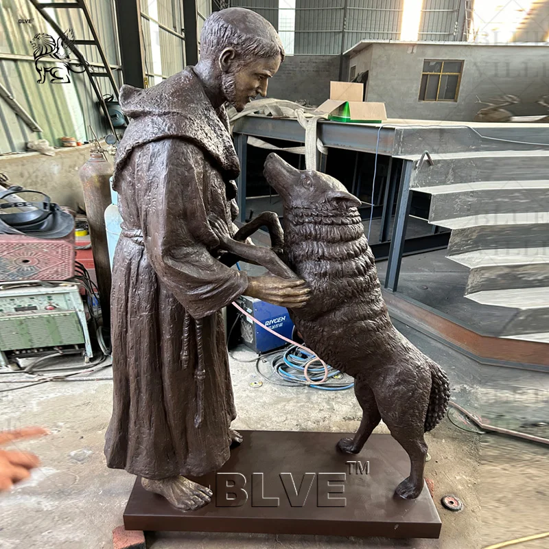 BLVE Life Size Church Decor Garden Statues Metal Casting Brass Religious Christian Bronze Saint Francis Sculpture