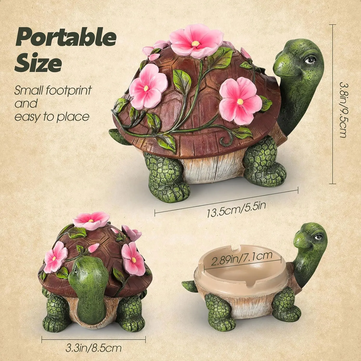 Home Office Porch Patio Decorations Waterproof Ash Tray Personal Funny Resin Turtle Ashtray with Lid