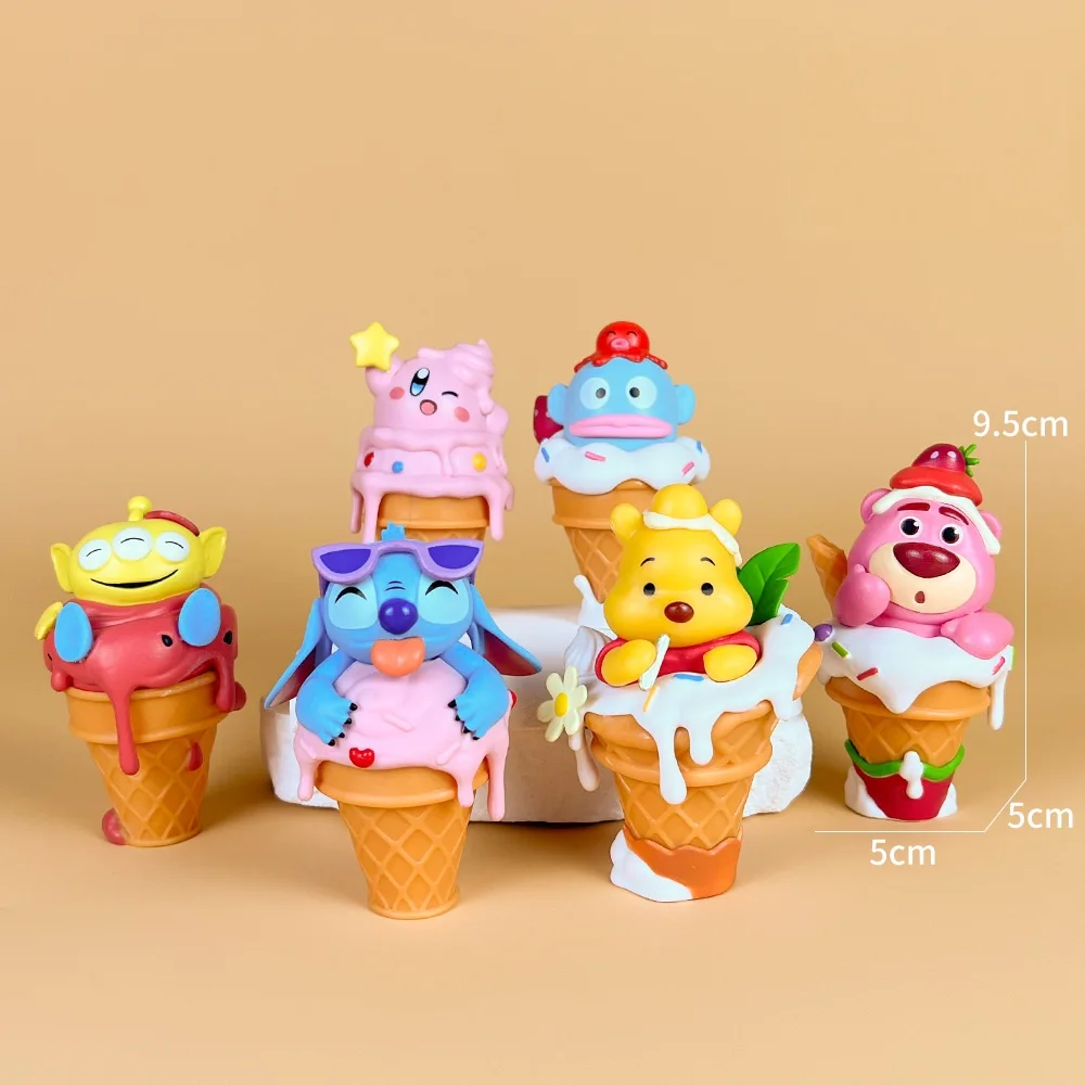cute Ice cream cone 6pcs cartoon strawberry bear stitches pvc action figures toys lovely collectible kids action figures gifts